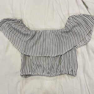 Black and white striped off the shoulder crop top